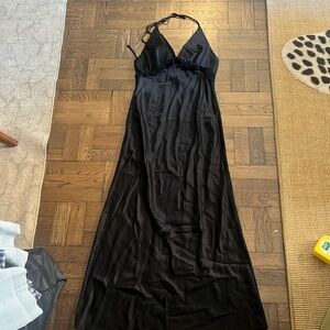 Reformation Madrigal Black Satin Dress